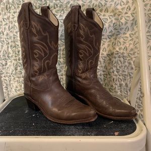 Old West Girls Chocolate Mad Dog Snip Toe Western Boots sz 3